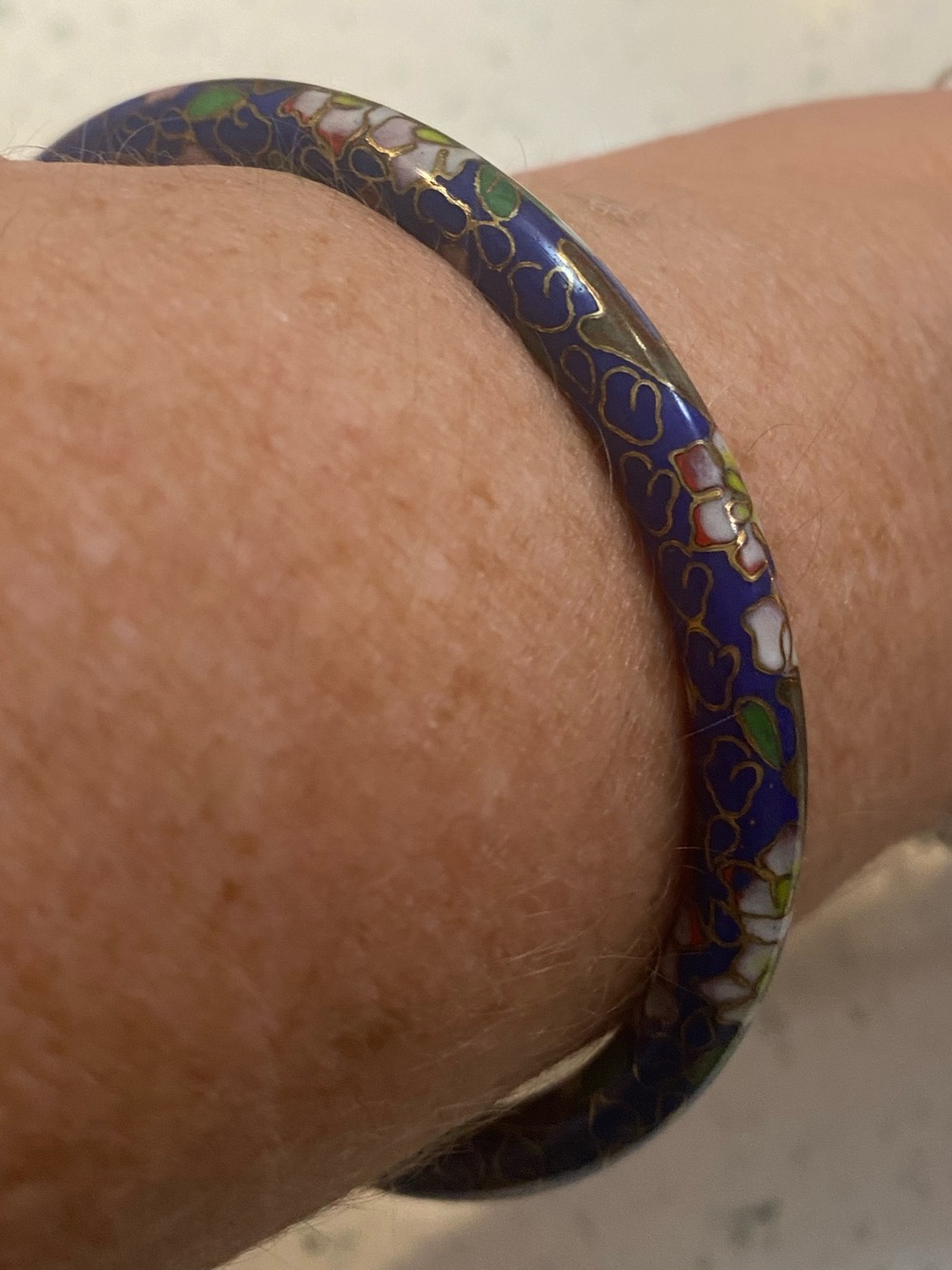 Vintage Cloisonne’ Floral Bangle Bracelet Retro Boho MCM Cottagecore Whimsical